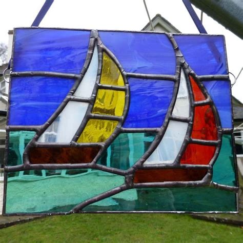 Stained Glass Sailing Boats On Ocean Suncatcher Mto Stained Glass