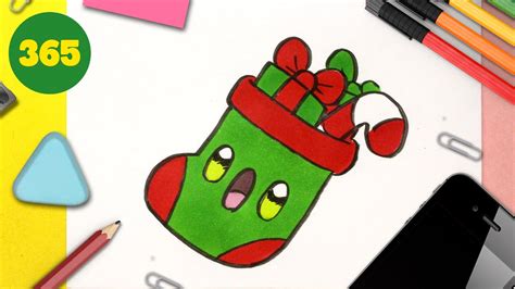 COMMENT DESSINER UNE CHAUSSETTE DE NOËL KAWAII Dessins kawaii facile