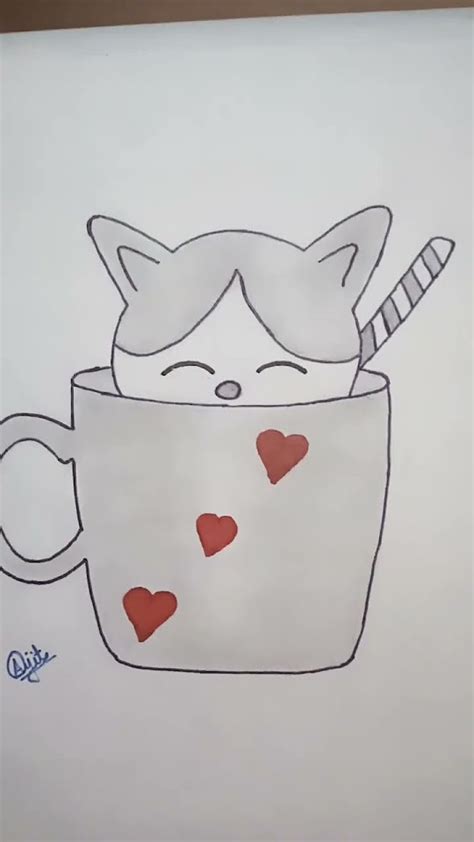 A Beautiful Cup Drawing With Red Heart 💓💓💓💓💓💓💓💓💓💓💓 Youtube