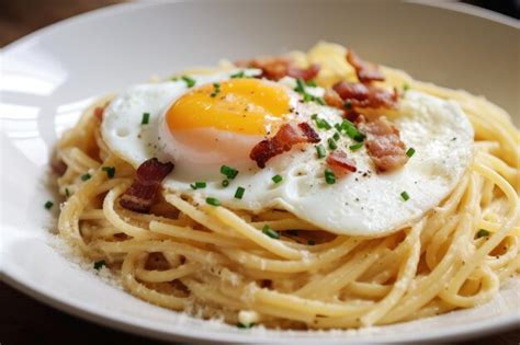 Premium Ai Image Plate Of Spaghetti Carbonara Topped With Crispy