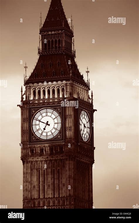 Big Ben Closeup In Black And White In Westminster London Stock Photo