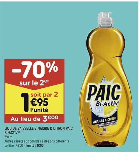 Promo Liquide Vaisselle Vinaigre Citron Paic Bi Activ Chez Leader