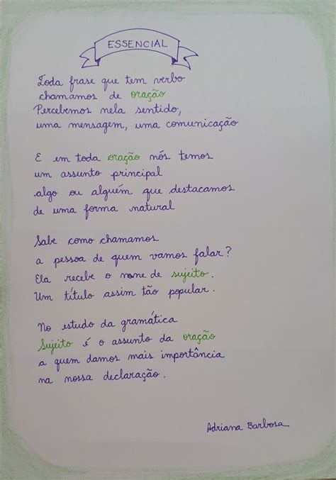 Poema Sobre Ora O E Sujeito M Todos De Aprendizagem Ora O Escrita