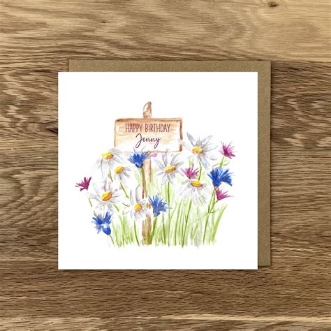 Personalised Wild Flower Birthday Card Happy Birthday Card Gardening Greeting Card Etsy