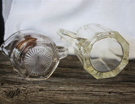 Two Heavy Glass Vintage Creamers Paneled Design Etsy