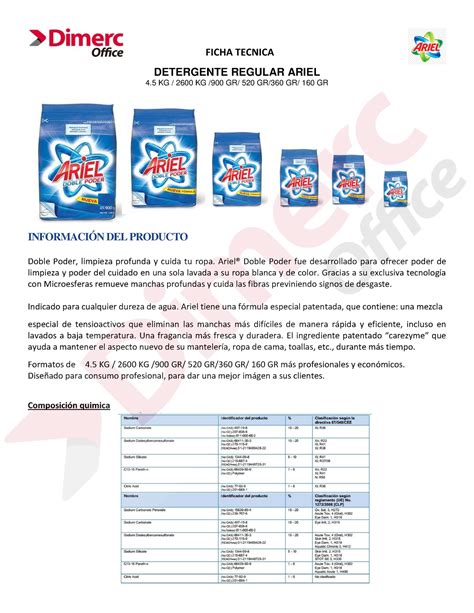 Ficha Tecnica Detergente Regular Ariel I FICHA TECNICA DETERGENTE