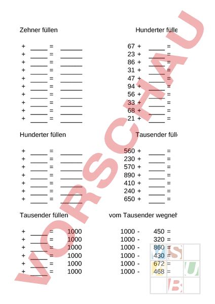 Arbeitsblatt Tausender füllen Mathematik Addition