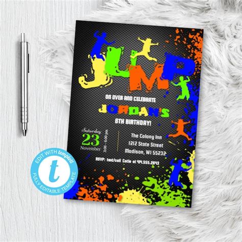 jump birthday party invitation boy sky zone jump zone trampoline park