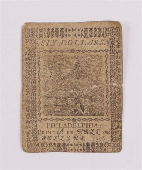 1776 6 Six Dollars Philadelphia Colonial Currency Note Pristine