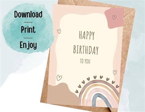 printable birthday card happy birthday   kid teen girl beige pink