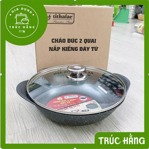 Chảo 2 quai vân đá đúc nắp kính tithafac (24cm - 30cm) | Shopee Việt Nam