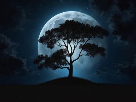 Premium Photo | Moonlight night and tree silhouette wallpaper