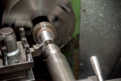 The Lathe Machine Cutting The Steel Shaft Stock Image Image Of Iron