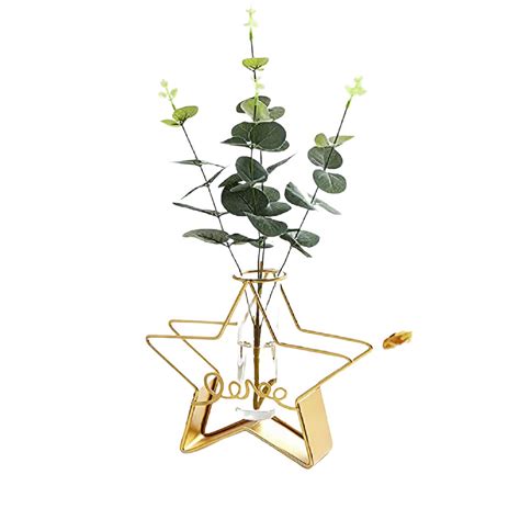 Buy Glass Flower Vase With Geometric Gold Metal Rack Stand Wall Ed