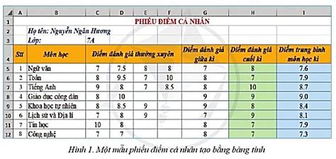 Em Hãy Dùng Phần Mềm Bảng Tính Tạo để Một Phiếu điểm Cá Nhân Theo Mẫu ở Hình 1