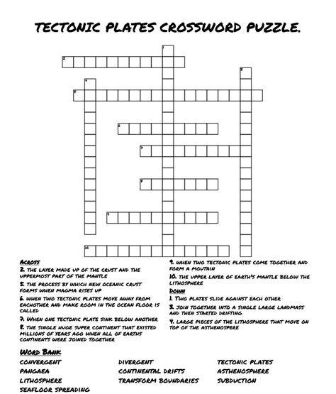 Tectonic Plates Crossword Puzzle Wordmint