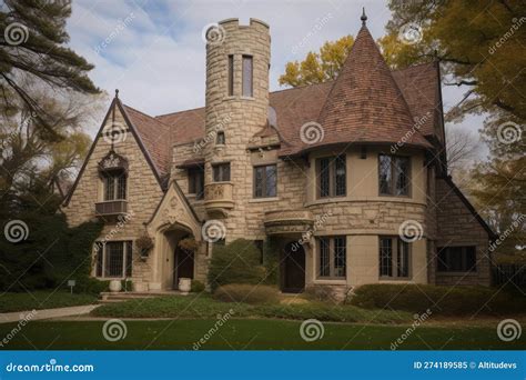 Traditional Exterior Of Tudor Style House Complete With Turret Cast