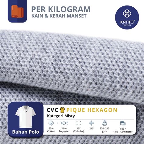 Jual KAIN KAOS POLO CVC PIQUE HEXAGON 24S KATEGORI WARNA MISTY SEDANG