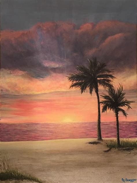 Beach Palmtree Sunset Painting By Brittney Bruegger Fine Art America