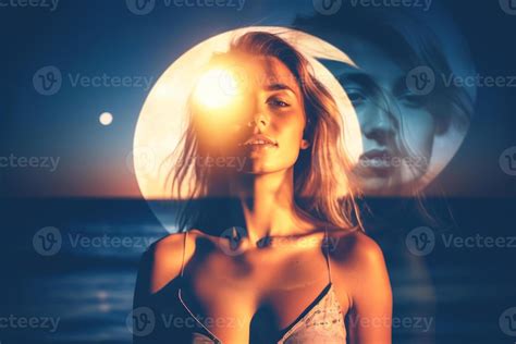 Summer Themed Double Exposure Moonlit Bikini Portrait Stock Photo At Vecteezy