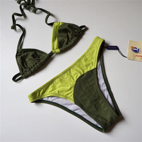 00s Y2k Duo Green Color Block Triangle Bikini Set Vintage Etsy