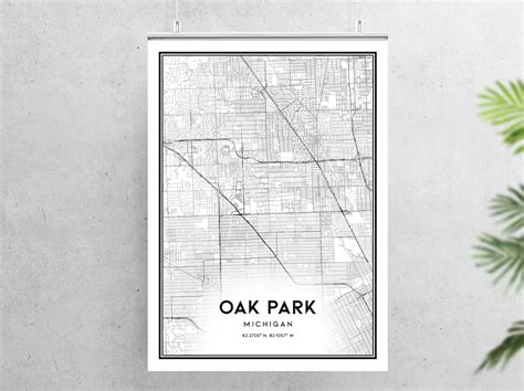 Oak Park Map Print Oak Park Map Poster Wall Art Mi City Map - Etsy