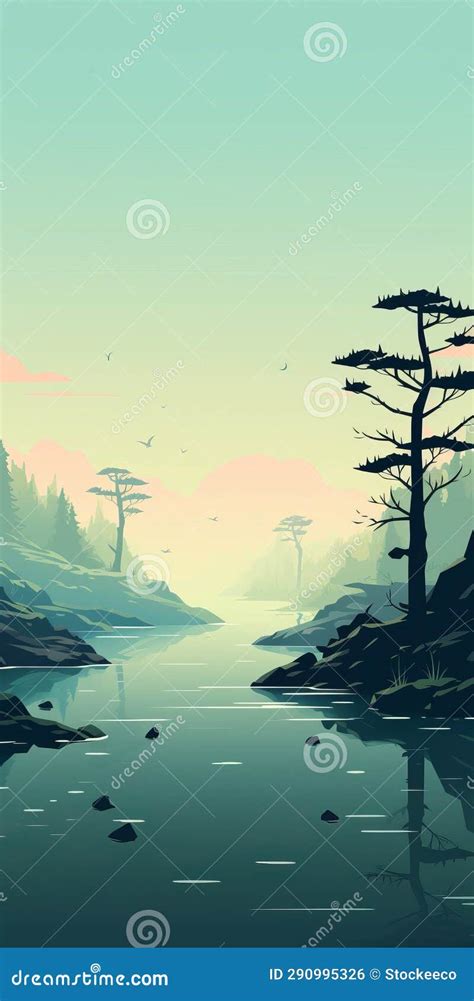 Minimalistic Tranquil Swamp Mobile Wallpaper With Reefs And Trees Stock