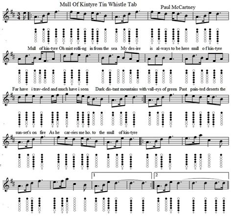 Mull Of Kintyre Tin Whistle And Banjo Tab Tin Whistle Whistle Sheet