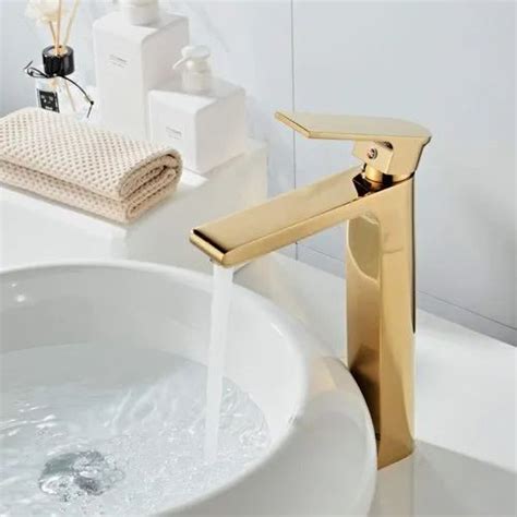 Gold Fancy Basin Brass Faucet Tap Mixer Hot And Cold Spout Inch Height Gold Colour At Rs