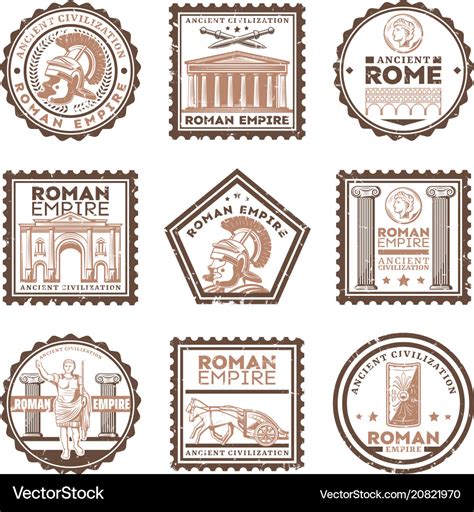 Vintage Ancient Rome Civilization Stamps Set Vector Image