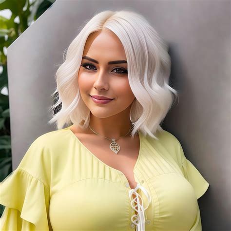Premium AI Image A Woman With Blonde Hair And A Yellow Top Is Posing For A Photo
