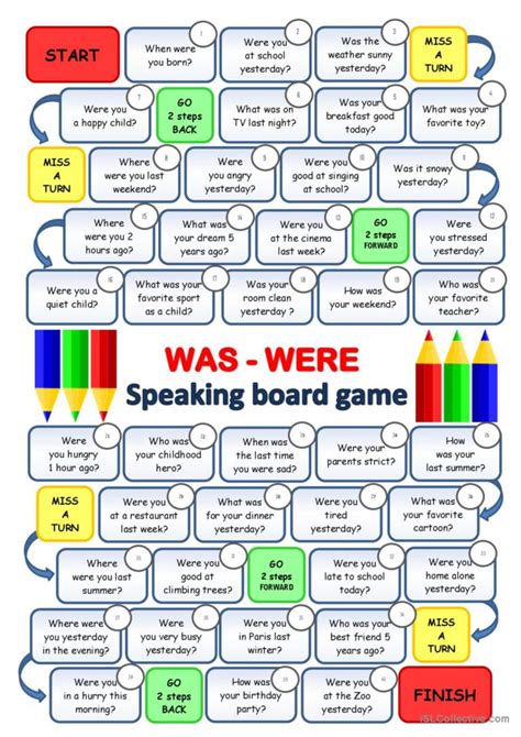 Was Were Speaking Board Game Boar English Esl Worksheets Pdf Doc