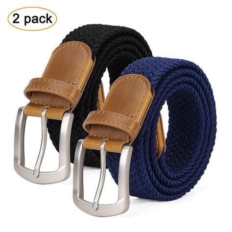 Men Braided Canvas Fabric Belt Woven Elastic Stretch Belts With Pin