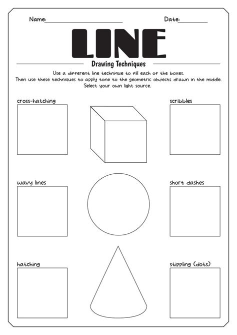 Line Drawing Techniques Worksheet In Art Worksheets Learning