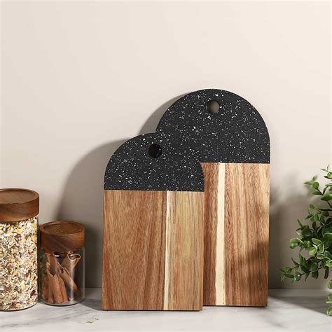 Customized Design Handcrafted Marble And Wood Chopping Board Black