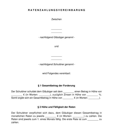 Ratenzahlungsvereinbarung Muster Vorlage Word PDF