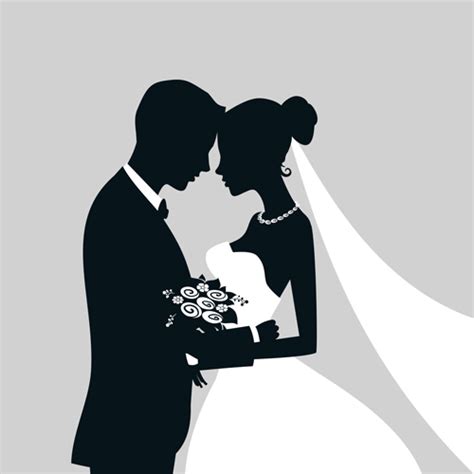 Bride with groom silhouettes vector free download