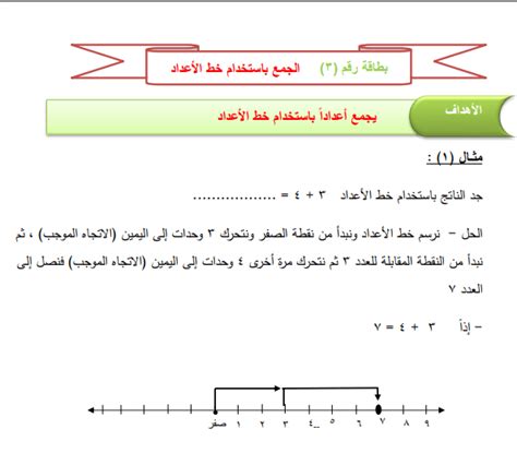 ورقة عمل رائعة جدا للجمع باستخدام خط الأعداد لرياضيات سابع الفصل الأول