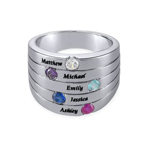 Five Stone Mothers Ring In Silver Mother Rings Rings Silver