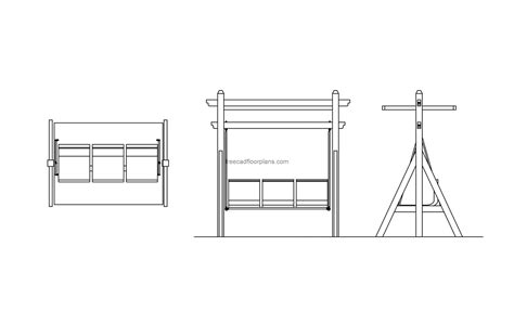 3 Seater Swing All 2d Views Autocad Block Free Cad Floor Plans