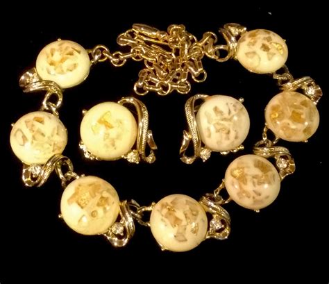 Coro Lucite Confetti And Rhinestone Necklace Earring Set Yellow Gold Etsy