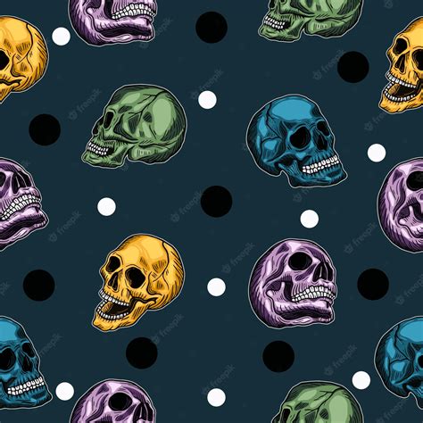 Premium Vector | Colorful skull seamless pattern black and white object wallpaper with design ...