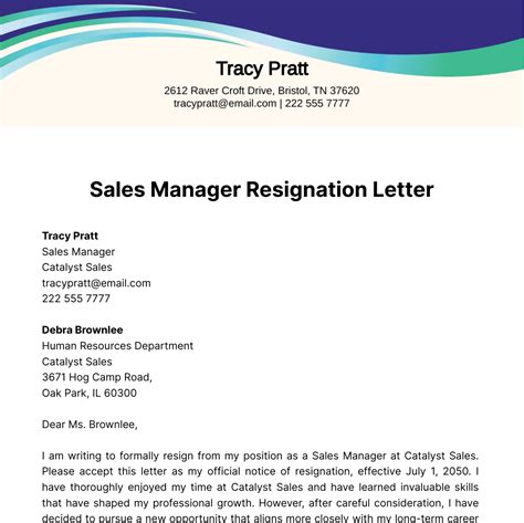 Free Sales Manager Resignation Letter Template Edit Online And Download