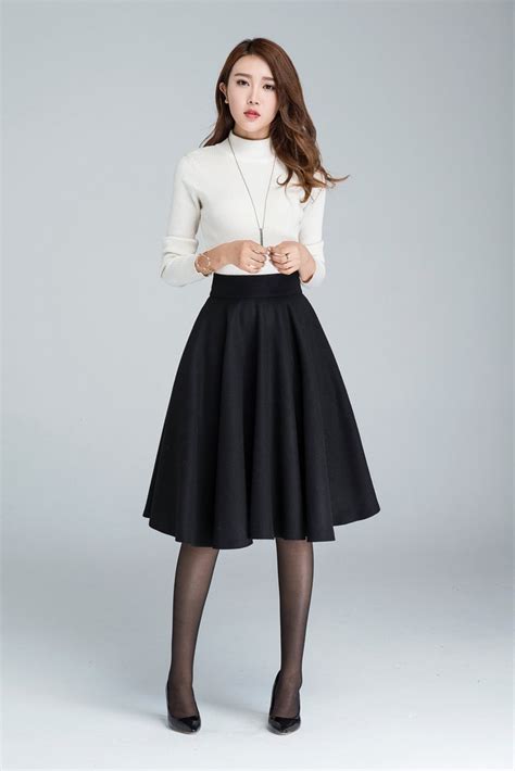 Wool Circle Skirt Midi Winter Skirt Skater Skirt Knee Etsy