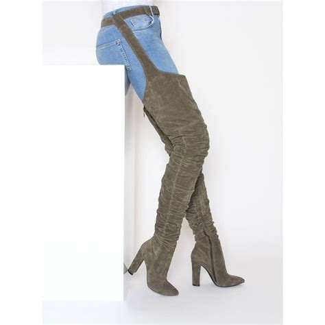 Rrez Khaki Suede Belt Thigh High Boots Simmi Shoes Belt Thigh High