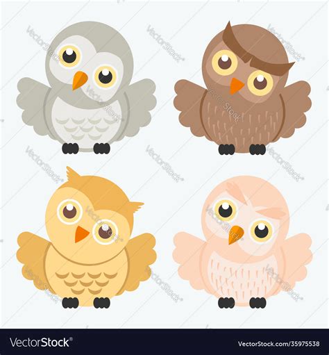 Cute owl cartoon characters set Royalty Free Vector Image