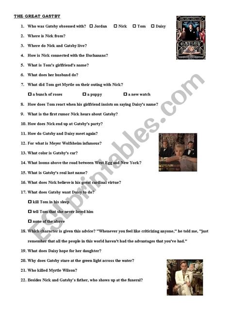 The Greatgatsby Esl Worksheet By Vinou