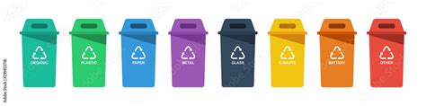 Separation Concept Set Of Color Recycle Bin Icons In Trendy Flat Style