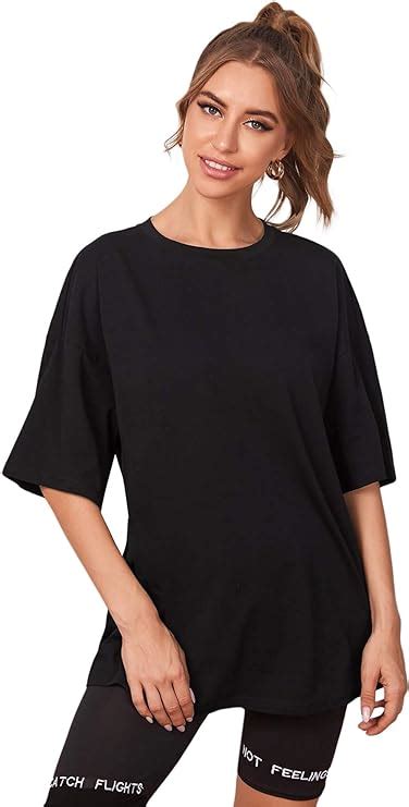 Verdusa Women S Casual Basic Round Neck Half Sleeve Oversized Tunic Tee