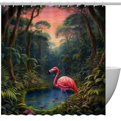 Flamingo Shower Curtain Waterproof Bathroom Curtain With Grommets And